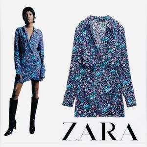 Zara Floral Wrap Mini Dress in Purple, Blue, Pink